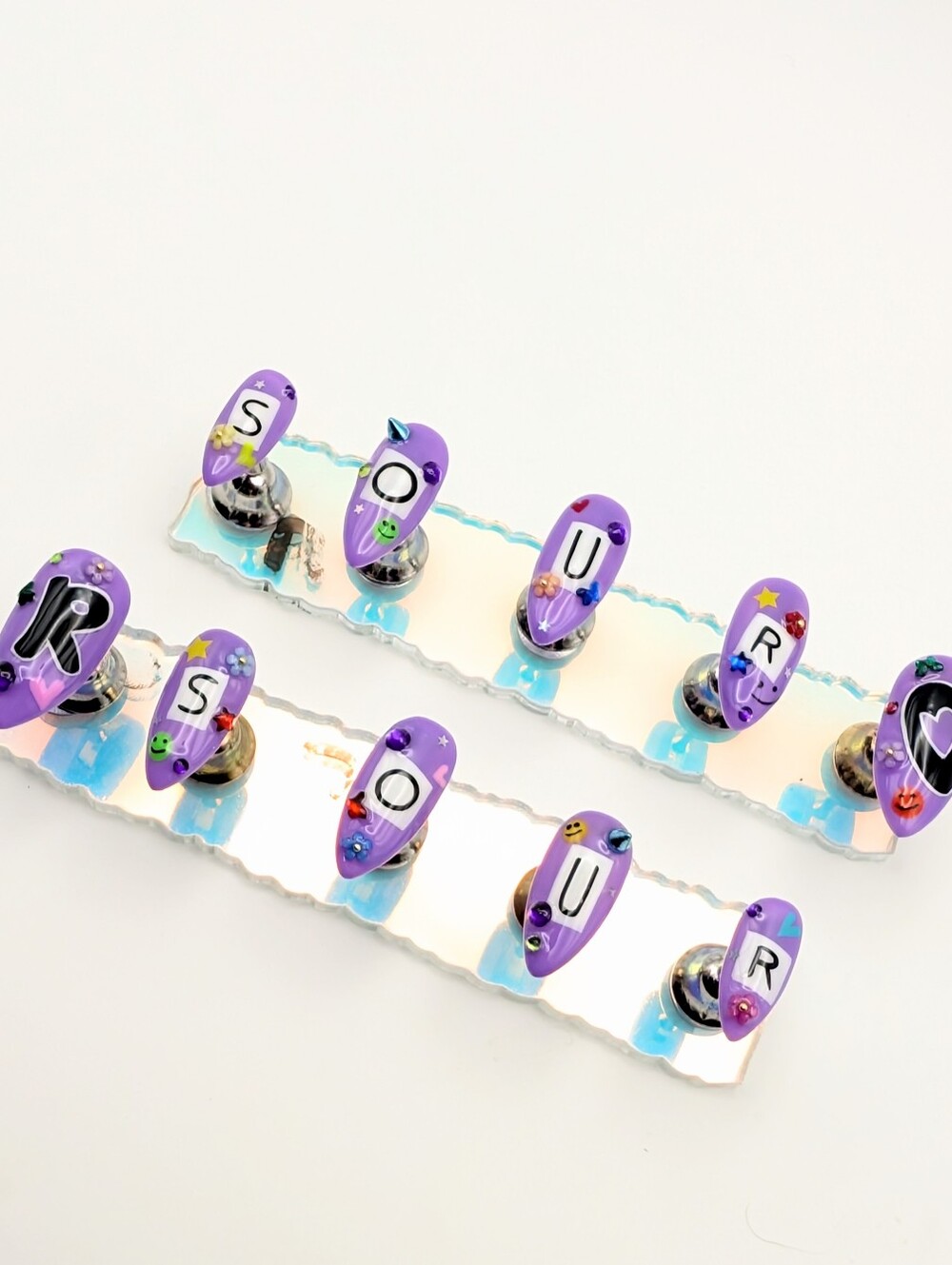 Handcrafted Olivia Rodrigo Sour Medium Almond Press-On Nails Handmade